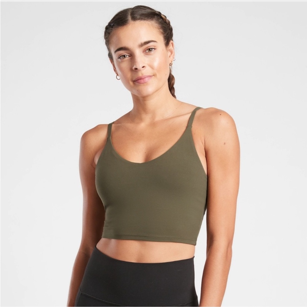 Athleta Elation V Neck Crop Tank Top Olive Green Large